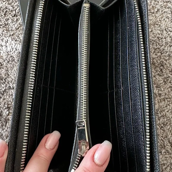 Authentic Saint Laurent Studded Zip Around Wallet Grain de Poudre Black Silver - Picture 8 of 14